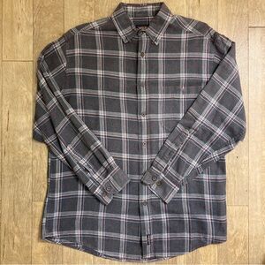 Woolrich Flannel Shirt Mens Large Charcoal Plaid Gray Blue Outdoors Casual